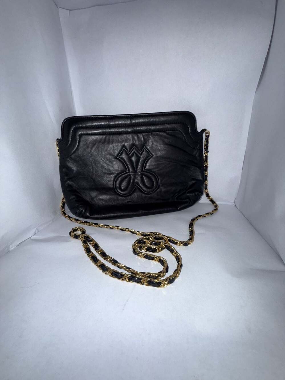 Jay Herbert Vintage Black Leather Quilted Logo Crossbody Bag